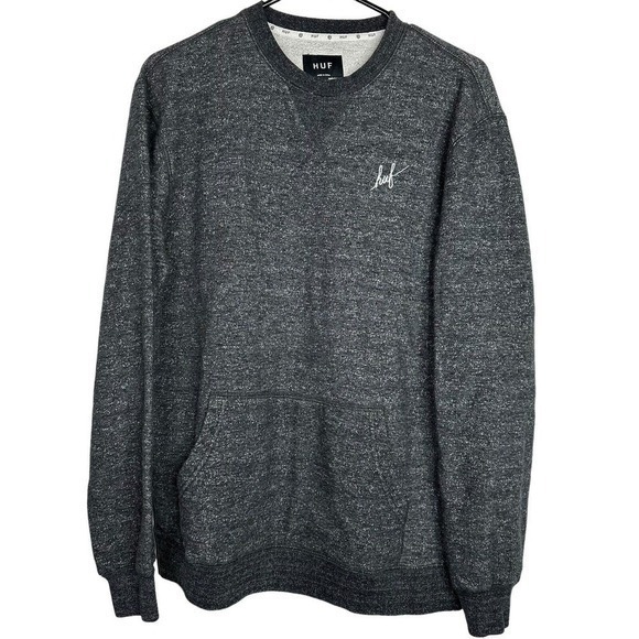 Huf Sweatshirt‎ Mens M Medium Charcoal Gray Cotton Pullover Long Sleeve Sweater - Picture 1 of 6